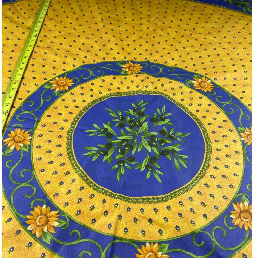 Le Cluny French Provencal Round Tablecloth Sunflower Olive Yellow Blue 70 Inch